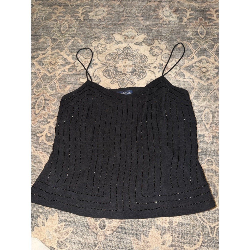 Vintage Ann Taylor Fully Beaded Black Silk Tank Top
